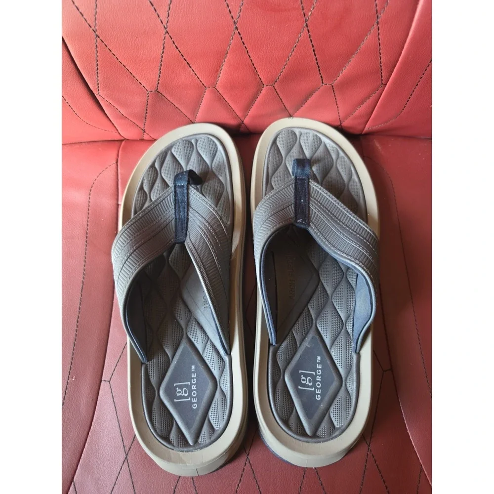 George Mens Premium Comfort Flip Flops Brown Size 10